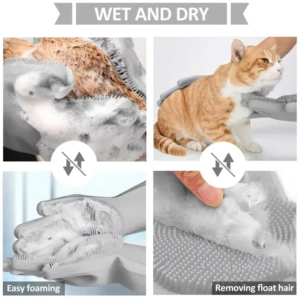 Magic Pet Grooming Gloves - Dual-Function Bathing & Cleaning Tool for Dogs and Cats - Hair Removal & Dishwashing Sponge