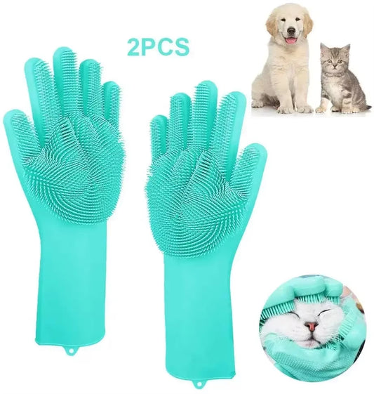 Magic Pet Grooming Gloves - Dual-Function Bathing & Cleaning Tool for Dogs and Cats - Hair Removal & Dishwashing Sponge