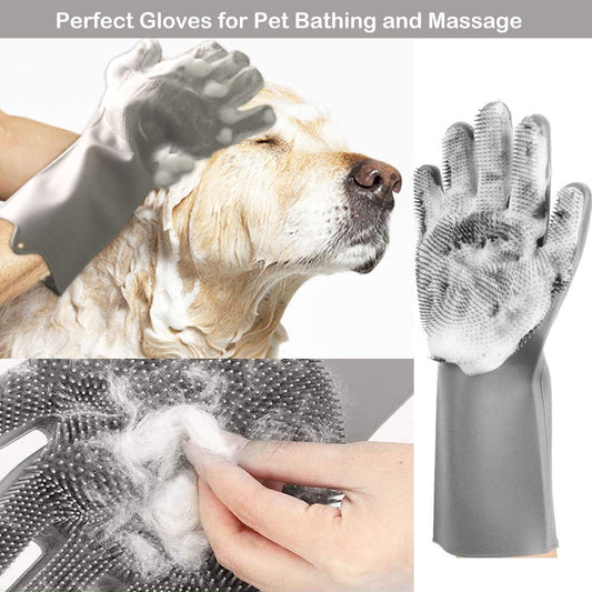 Ultimate Pet Grooming Glove - Soft Silicone Bath Brush for Dogs & Cats, Effortless Hair Removal & Bathing - Grey