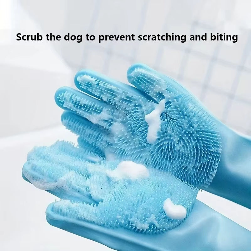 Magic Pet Grooming Gloves - Silicone Bathing & Cleaning Scrubber for Dogs and Cats, Hair Removal & Dishwashing Solution