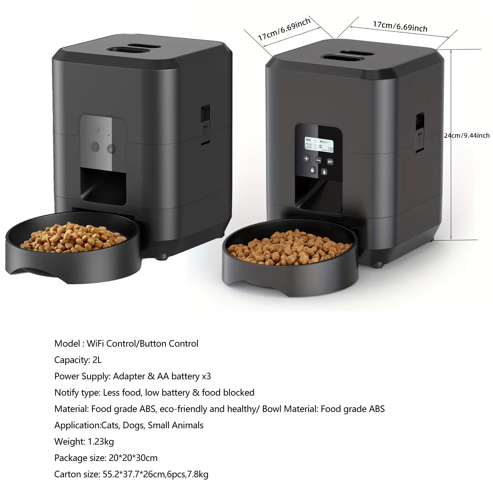 Smart 2L Automatic Cat and Dog Feeder with APP Control - Timed Dry Food Dispenser for Pets