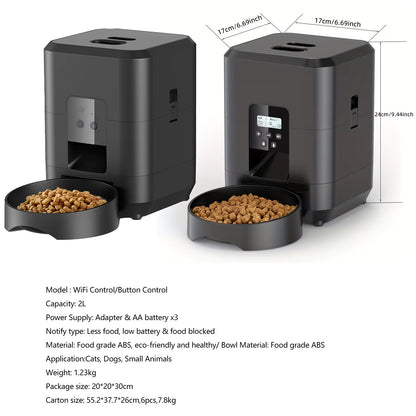 Smart 2L Automatic Cat and Dog Feeder with APP Control - Timed Dry Food Dispenser for Pets