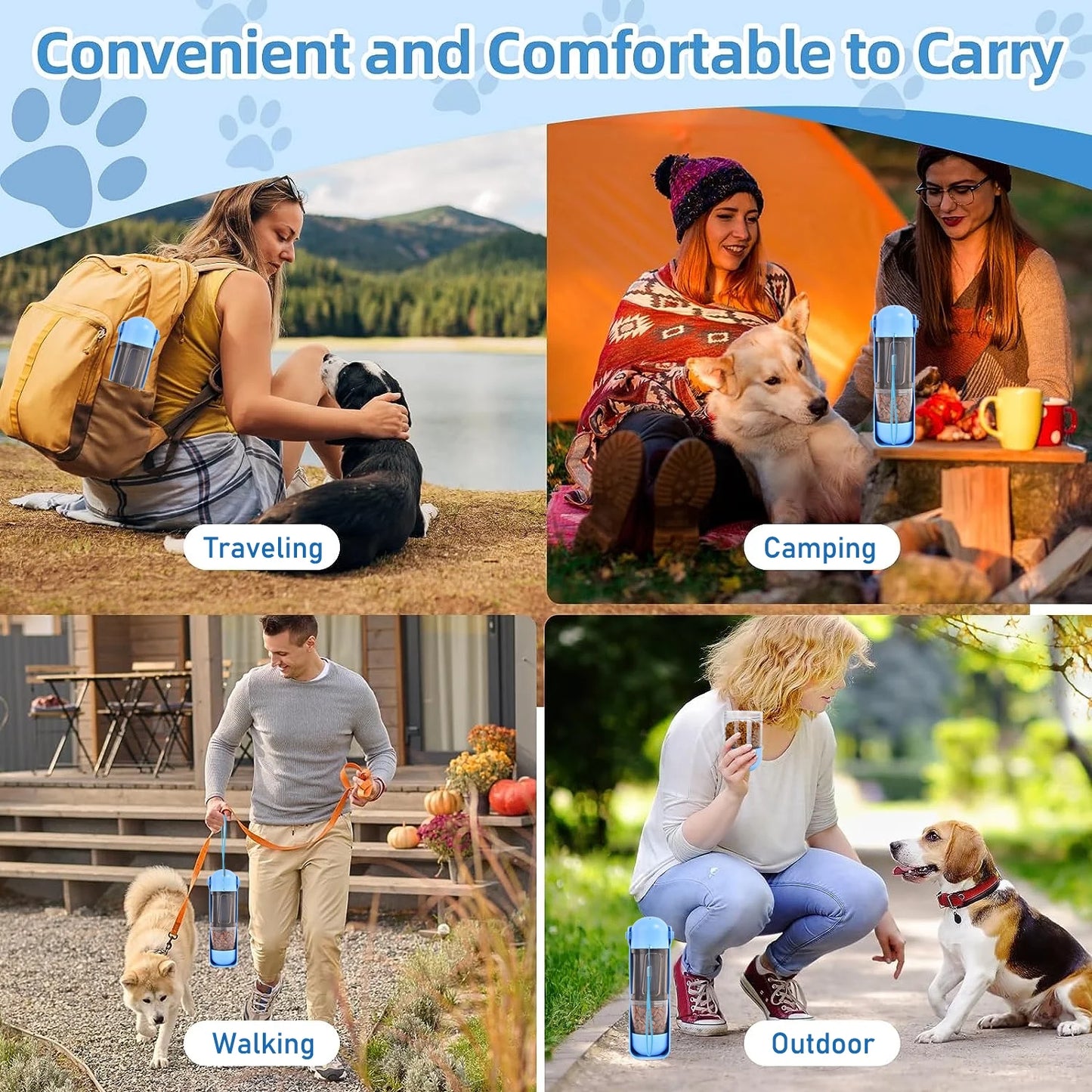 Portable 2-in-1 Dog Water Bottle & Food Dispenser - Leak Proof Travel Solution with Shovel & Garbage Bags for Dogs & Cats