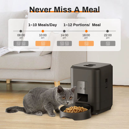 Smart 2L Automatic Cat and Dog Feeder with APP Control - Timed Dry Food Dispenser for Pets