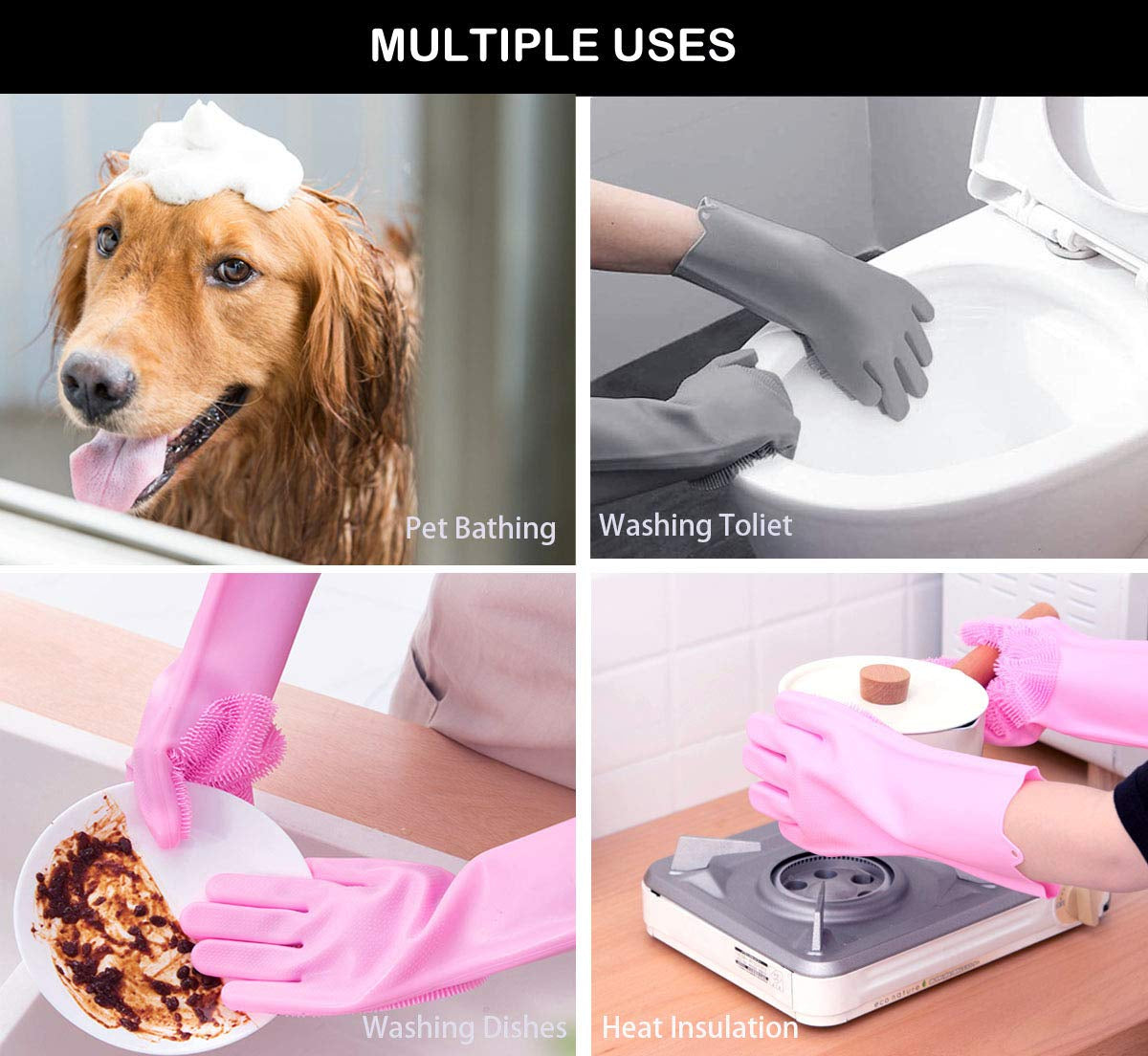 Ultimate Pet Grooming Glove - Soft Silicone Bath Brush for Dogs & Cats, Effortless Hair Removal & Bathing - Grey