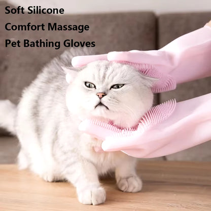 Magic Pet Grooming Gloves - Silicone Bathing & Cleaning Scrubber for Dogs and Cats, Hair Removal & Dishwashing Solution