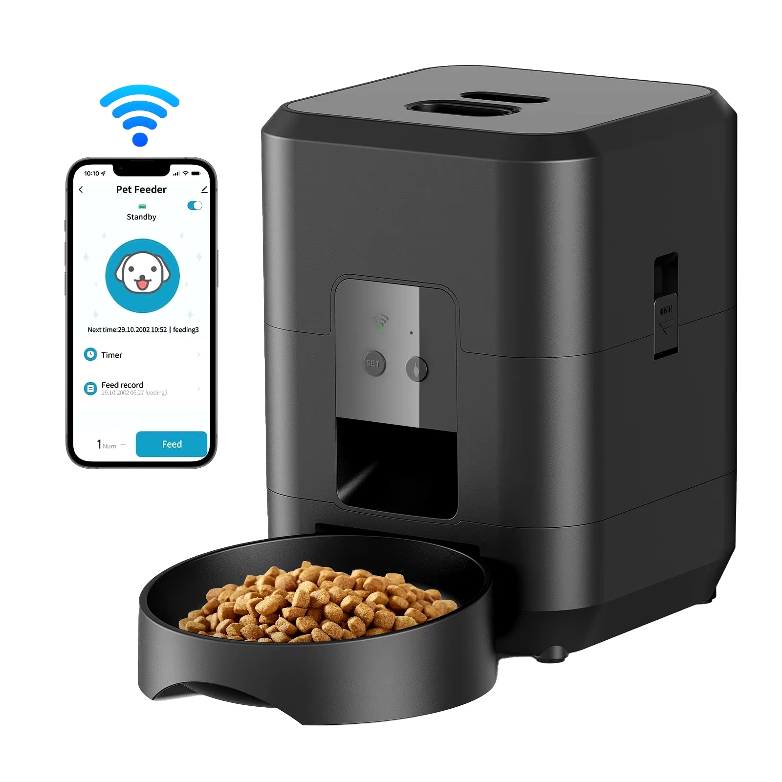 Smart 2L Automatic Cat and Dog Feeder with APP Control - Timed Dry Food Dispenser for Pets