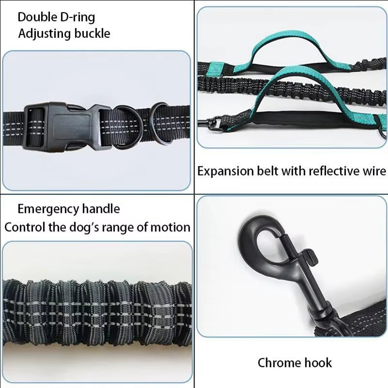 Ultimate Hands-Free Retractable Dog Leash for Running - Double Handles, Elastic Cord & Reflective Design for Large Dogs