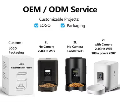 Smart 2L Automatic Cat and Dog Feeder with APP Control - Timed Dry Food Dispenser for Pets
