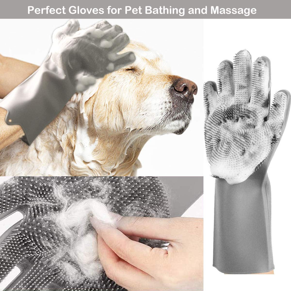 Ultimate Pet Grooming Glove - Soft Silicone Bath Brush for Dogs & Cats, Effortless Hair Removal & Bathing - Grey