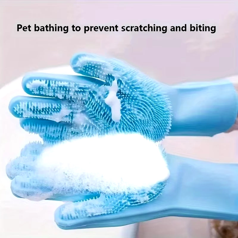Magic Pet Grooming Gloves - Silicone Bathing & Cleaning Scrubber for Dogs and Cats, Hair Removal & Dishwashing Solution