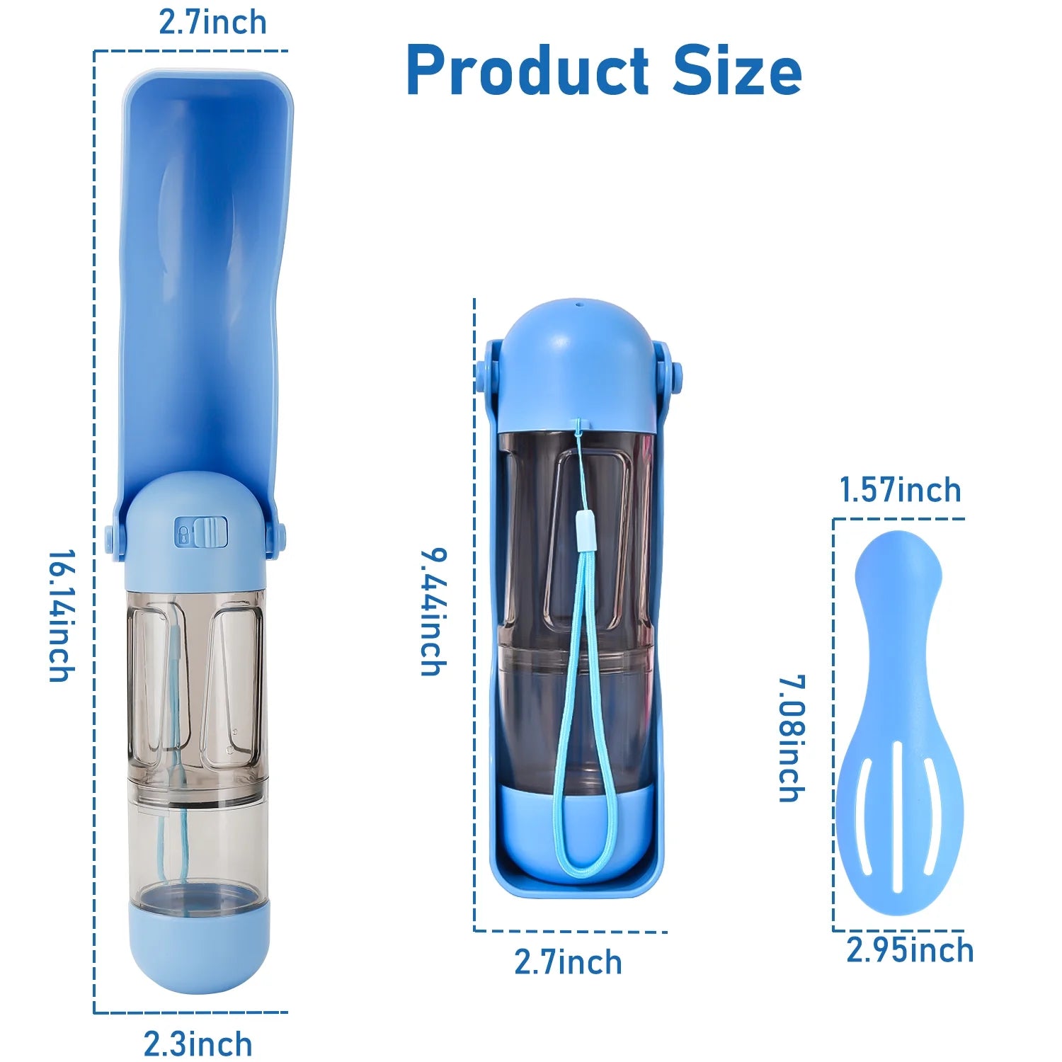 Portable 2-in-1 Dog Water Bottle & Food Dispenser - Leak Proof Travel Solution with Shovel & Garbage Bags for Dogs & Cats